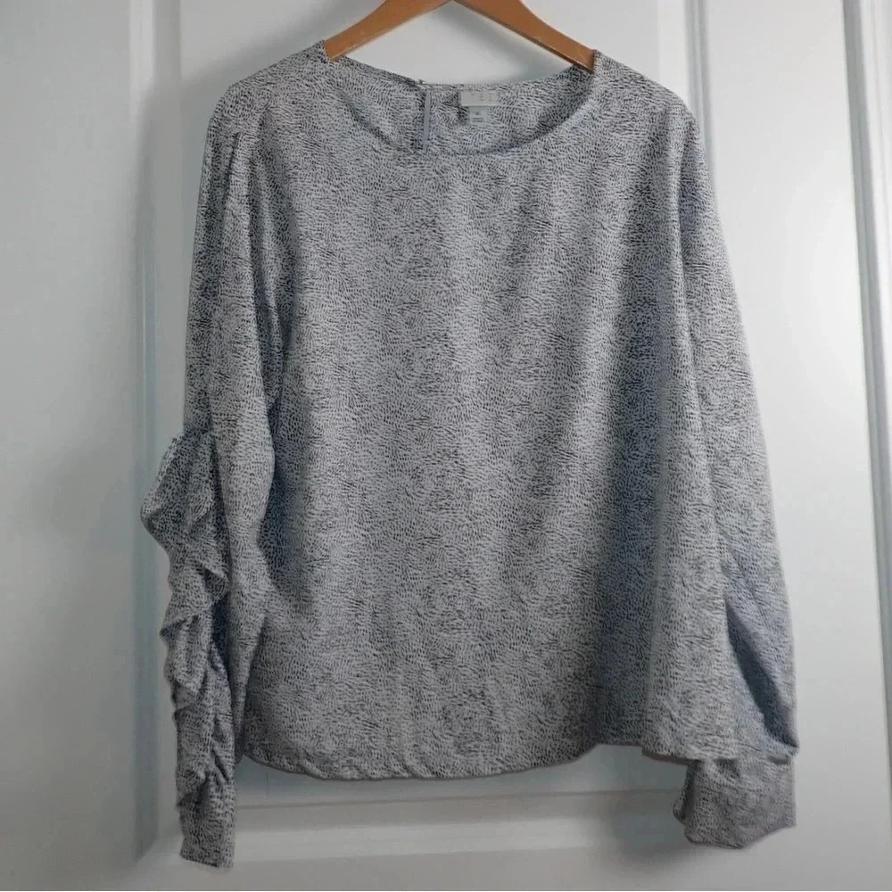 A New Day black and white blouse dressy casual ruffle sleeve size XL